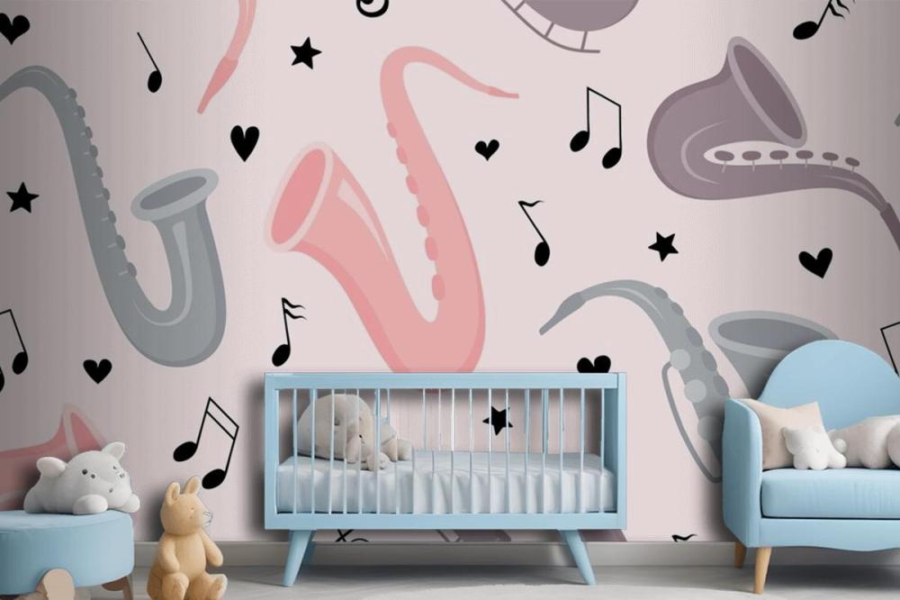 Hand Drawn Saxophone Seamless Pattern Wallpaper Mural
