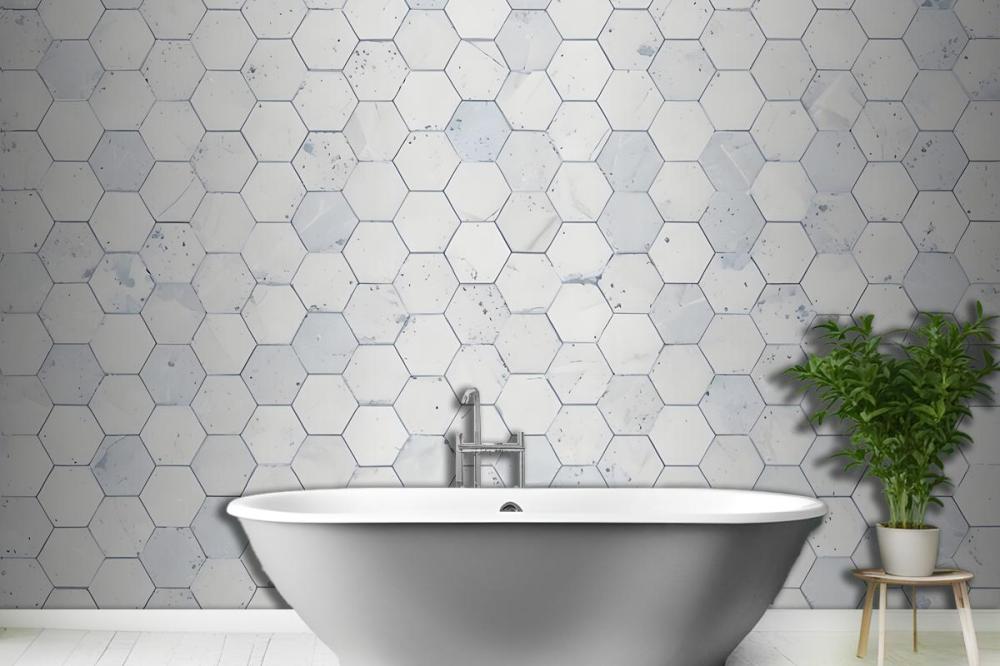 Hexagon Tile Terrazzo Pattern Wallpaper Mural