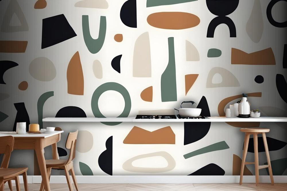 Navy & Brown Abstract Shapes Wallpaper Mural