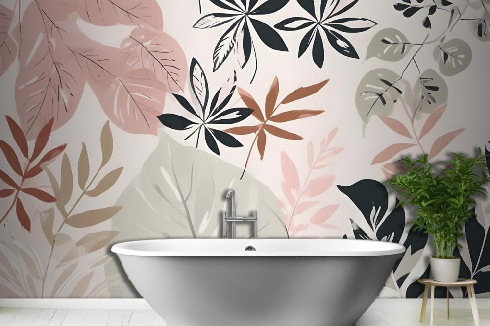 Neutral And Green Modern Botanical Plants Wallpaper Mural