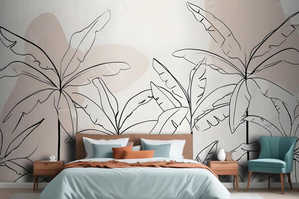 Neutral Pink Inky Tropical Wallpaper Mural