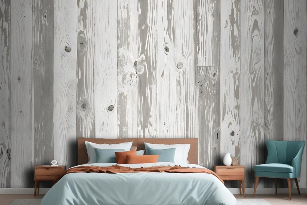 Neutral Printed Wood Panel Effect Wallpaper Mural