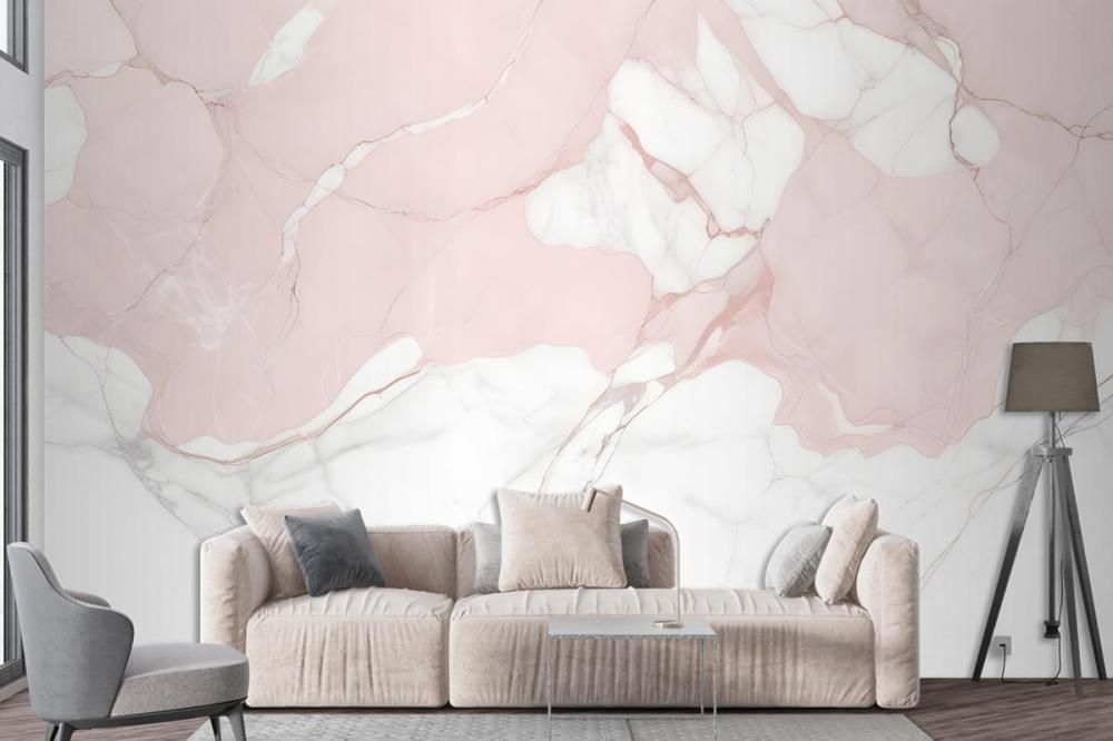 Pale Pink And White Marble Texture With Subtle Veining Patterns Wallpaper Mural