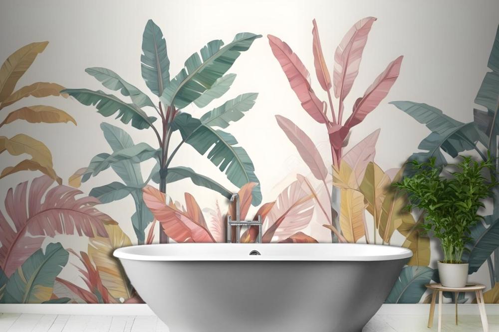 Pink & Teal Vintage Tropical Wall Mural