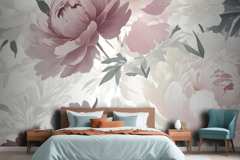 Pink And White Peony Flower Bedroom Wallpaper Mural