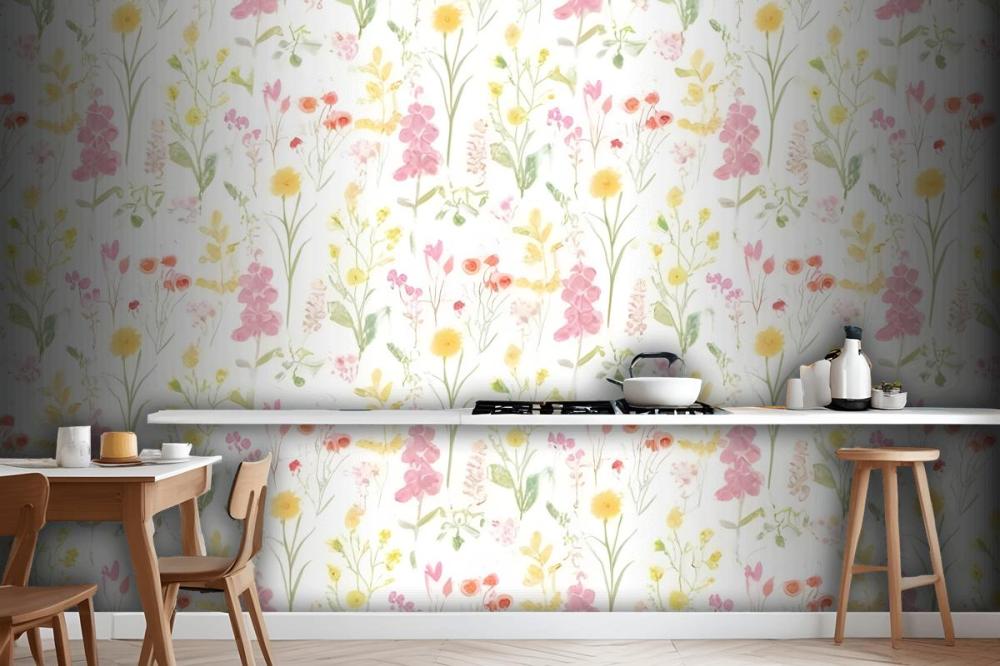 Pink Foxglove & Forget Me Not Flower Garden Wallpaper Mural
