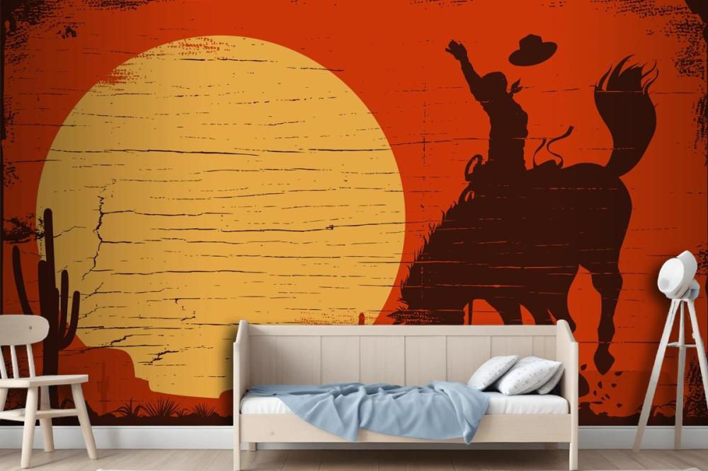 Rodeo Cowboy Riding Wild Horse Rodeo Cowboy Riding Wild Horse Wallpaper Mural
