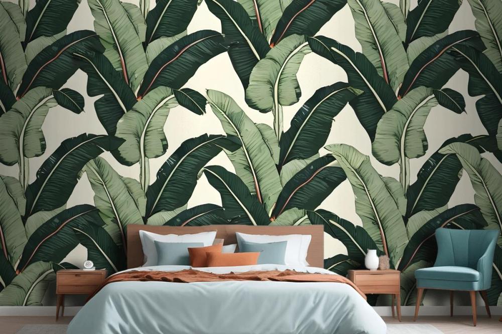Seamless Pattern Featuring Lush Tropical Banana Wallpaper Mural