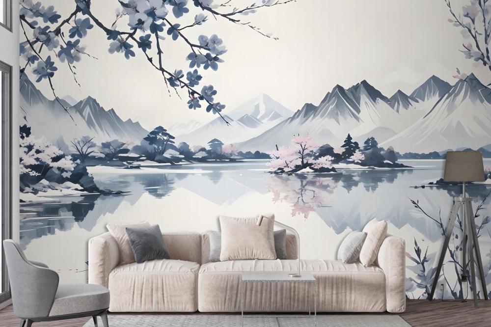 Serene Landscape With Snowcapped Mountains Reflected In A Calm Lake Wallpaper Mural