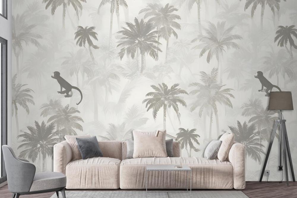 Sophisticated Minimal Jungle Animals Pattern Wallpaper Mural
