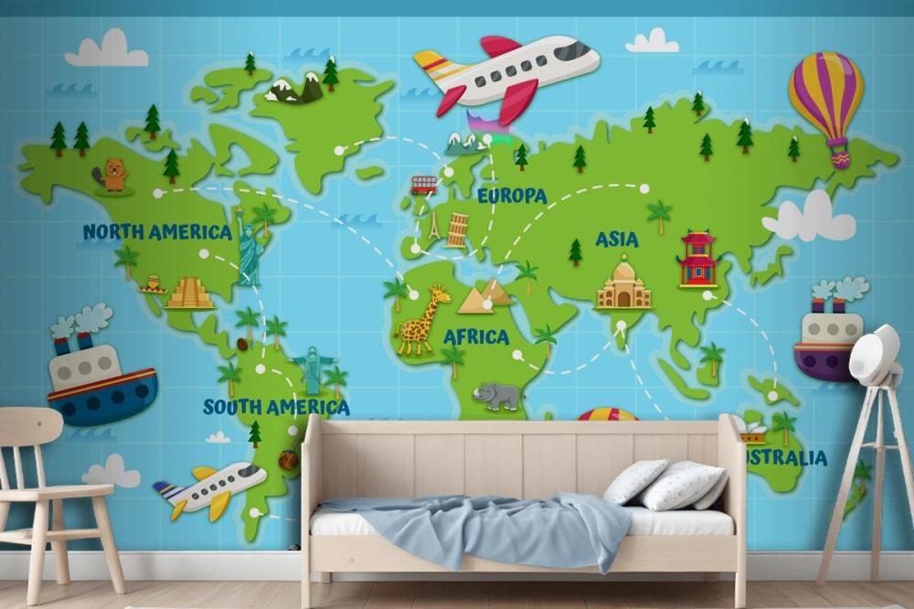 Travel The Globe World Map Kids Wallpaper Mural