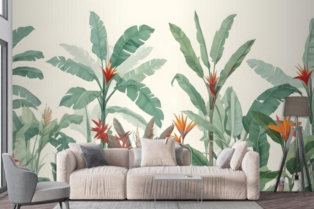 Tropical Jungle Scene With Lush Green Foliage Wallpaper Mural