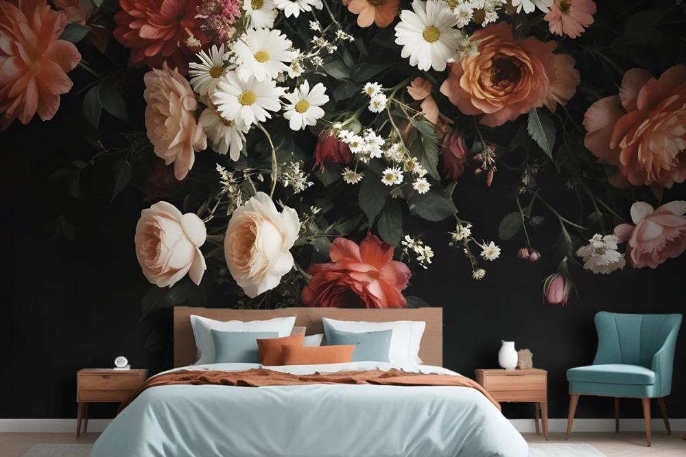 Vintage A Bouquet Of Vibrant Flower Bedroom Wallpaper Mural