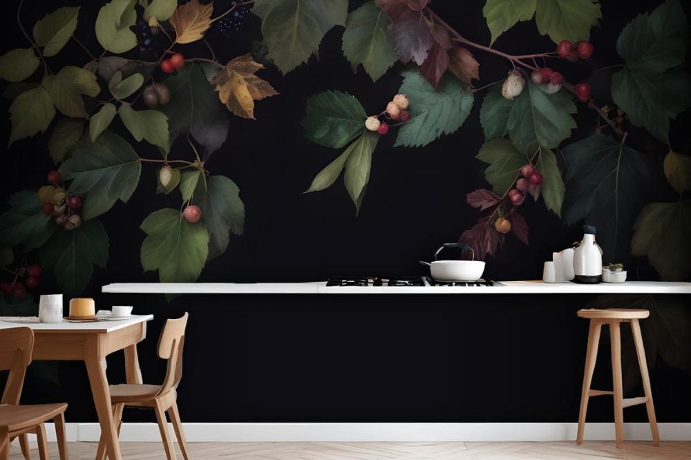Vintage Dark Botanical Fig Tree Wallpaper Mural