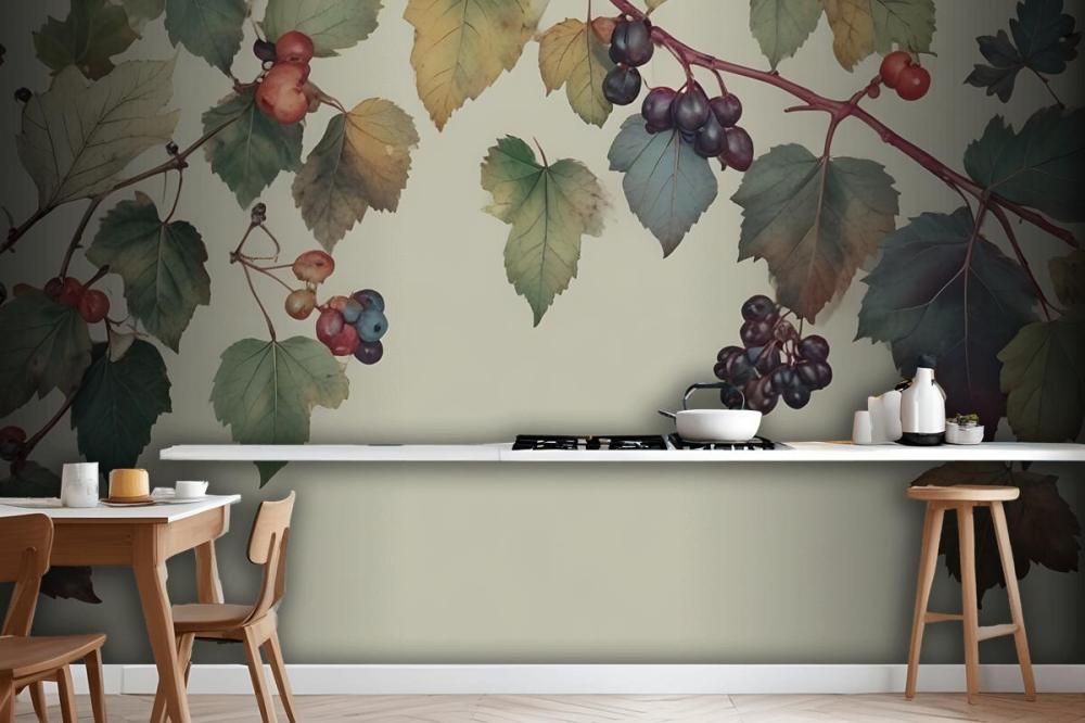 Vintage Green Botanical Fig Tree Wallpaper Mural