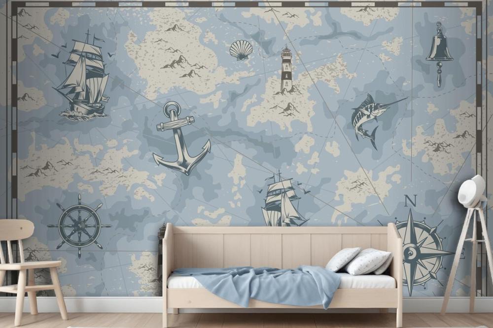 Vintage Nautical Old Map Wallpaper Mural