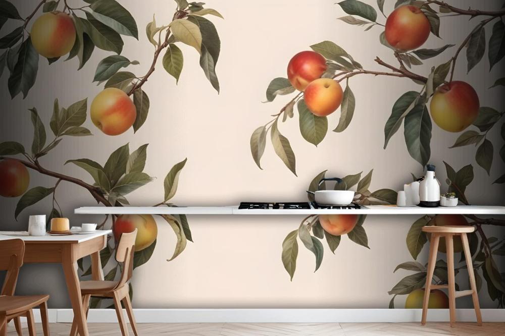 Vintage Neutral Botanical Peach Tree Wallpaper Mural