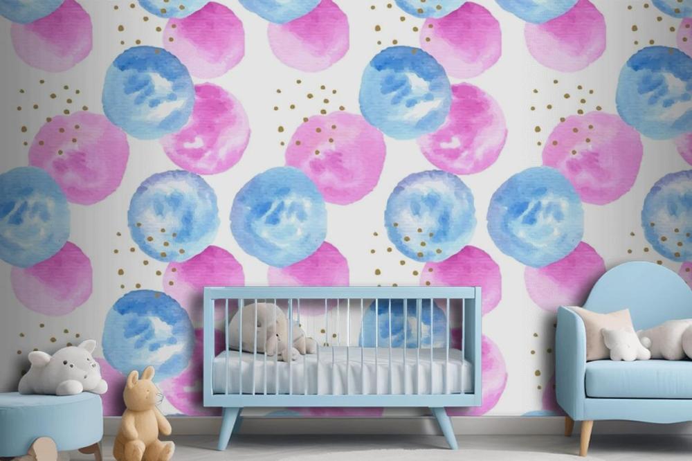 Watercolor Abstract Circular Spots Seamless Pattern Girl Wallpaper Mural