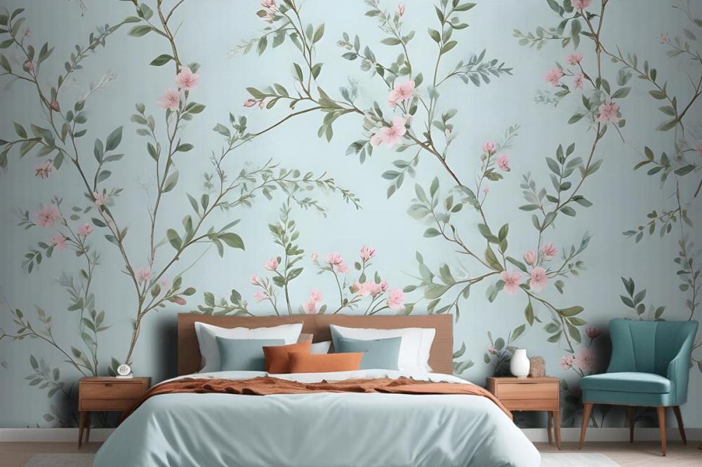 Watercolor Chinoiserie Floral Peony Blossom Wallpaper Mural