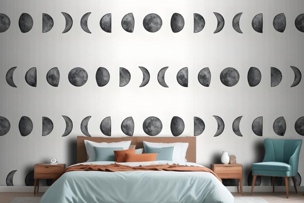 Watercolor Fullmoon Crescent Pattern Wallpaper Mural