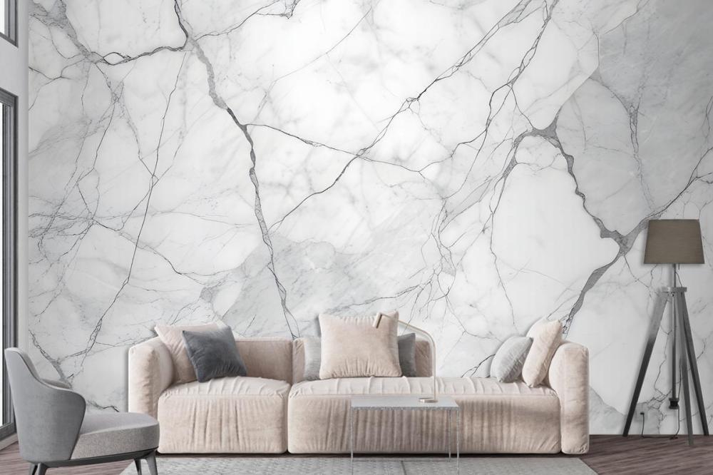 White Marble Texture With Gray Veins Wallpaper Mural