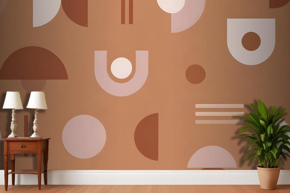 Abstract Geometric Shapes And Patterns In Shades Of Brown Wallpaper Mural