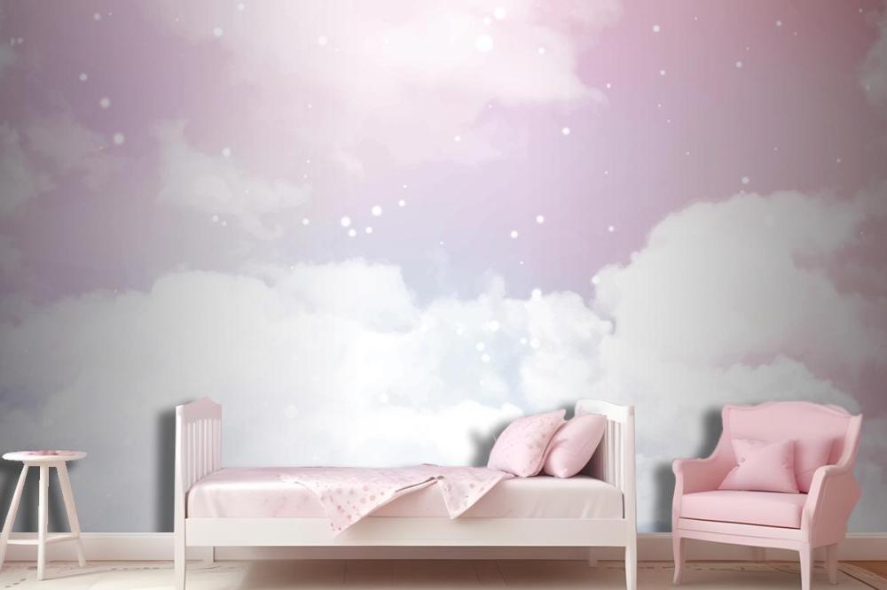 Abstract Sky With Sugar Cotton Candy Clouds Design Wallpaper Mural