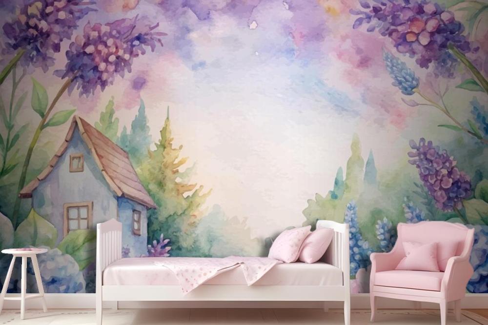 Beautiful Rustic Flower Watercolor Background Wallpaper Mural