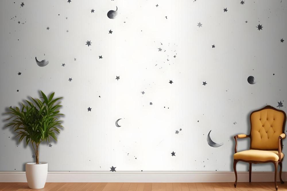 Black & White Moon & Stars Wallpaper Mural