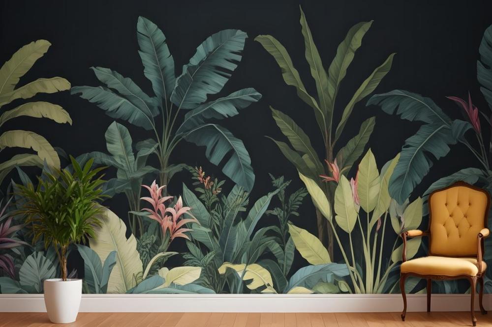 Blue & Green Dark Tropical Wall Mural