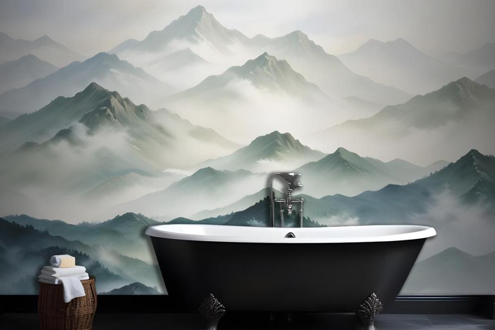 Blue & Green Mountainscape Wallpaper Mural