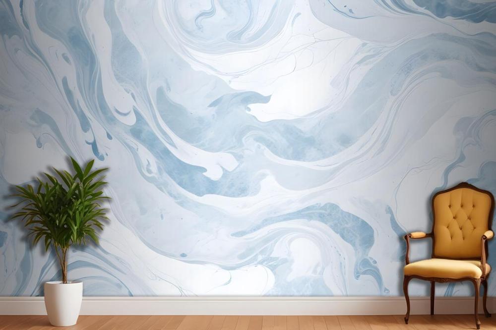 Blue & White Marbleized Wallpaper Mural