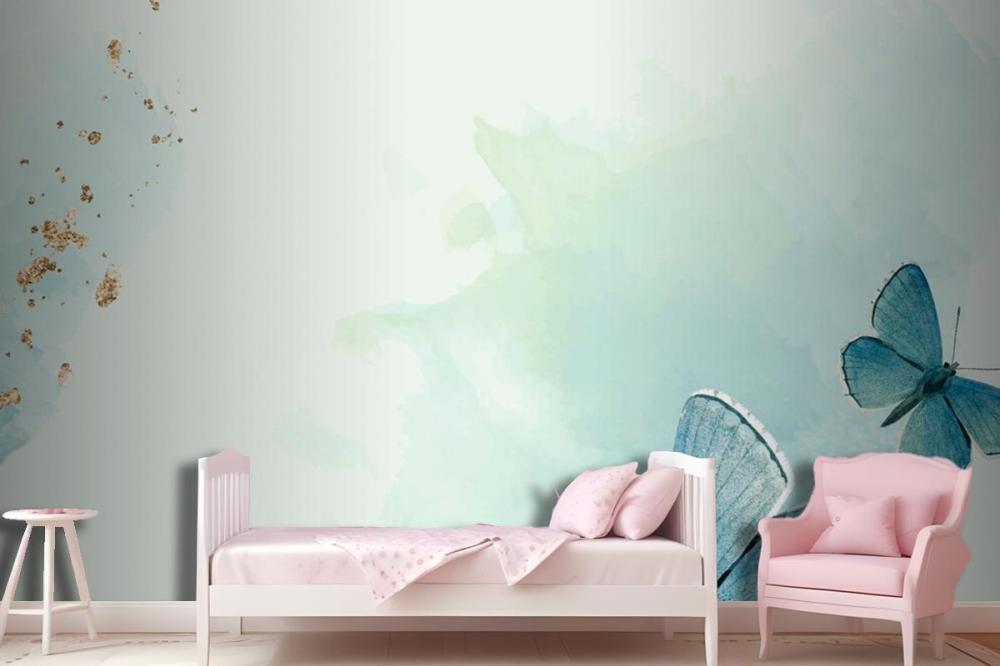 Blue Butterflies Patterned Background Wallpaper Mural