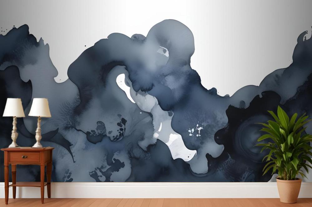 Blue Moody Abstract Watercolor Painting Wallpaper Mural