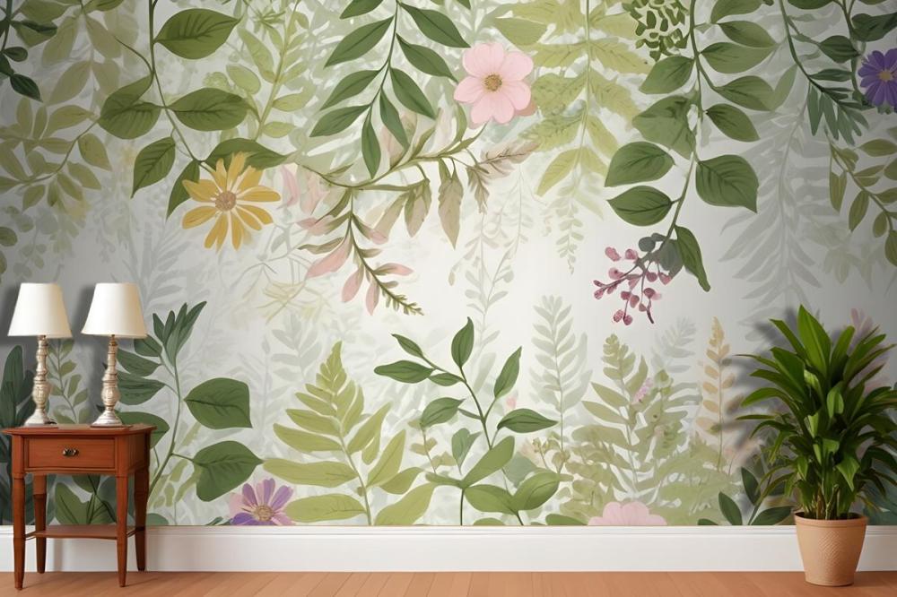 Bright Floral Garden Landscape Wallpaper Mural