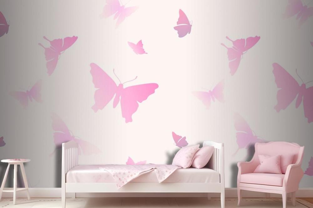 Butterfly Pattern Feminine Pink Aesthetic Wallpaper Mural