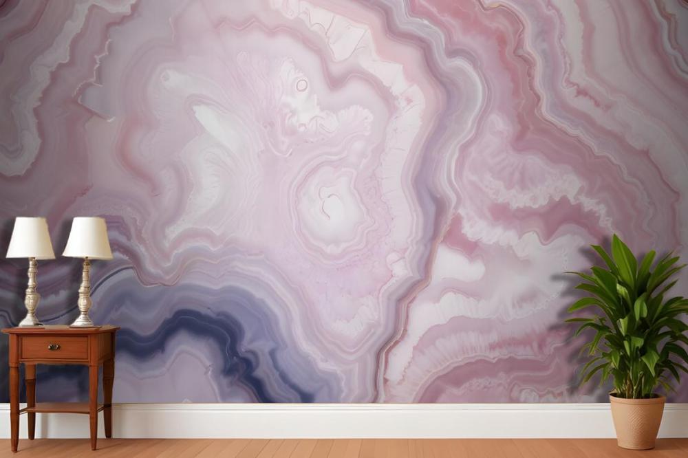 Closeup Of A Natural Agate Stone With Swirling Patterns Of Pink Wallpaper Mural