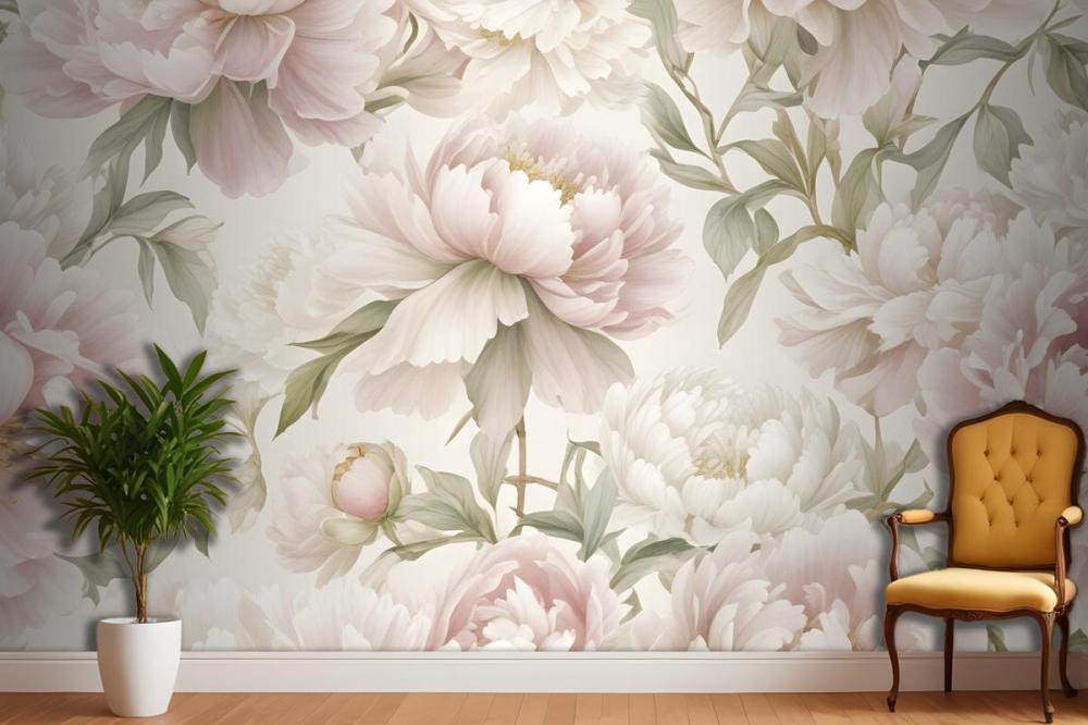 Closeup View Of A Floral Pattern Featuring Large Wallpaper Mural