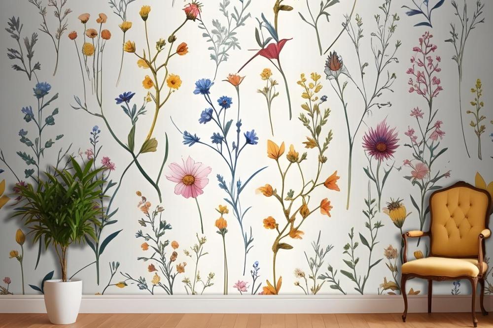 Colorful Blossoms Bedroom Wallpaper Mural
