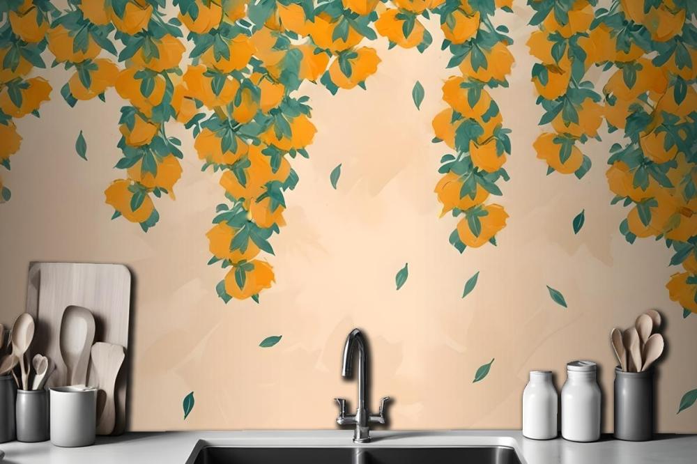 Cream & Orange Fruit Painterly Wallpaper Mural