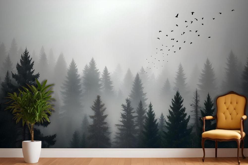 Dark Forest Misty Landscape Wallpaper Mural