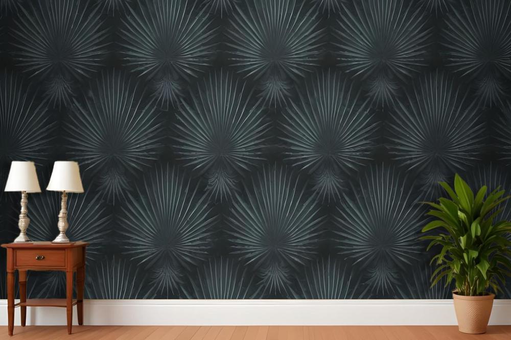 Dark Green Abstract Of Radiating Lines Sunburst Shapes Wallpaper Mural