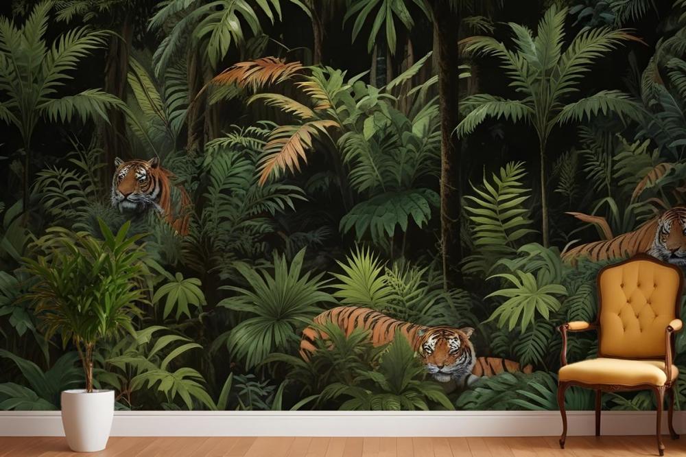 Dark Tropical Trees With Leopards Wallpaper Mural