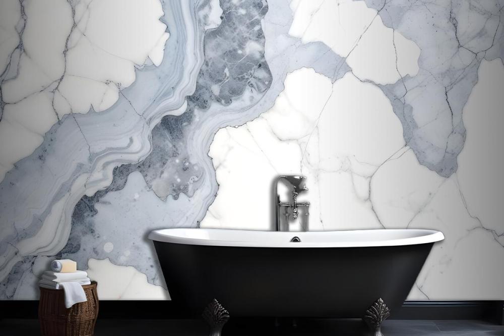 Deep Blue Clouded Marble Wallpaper Mural