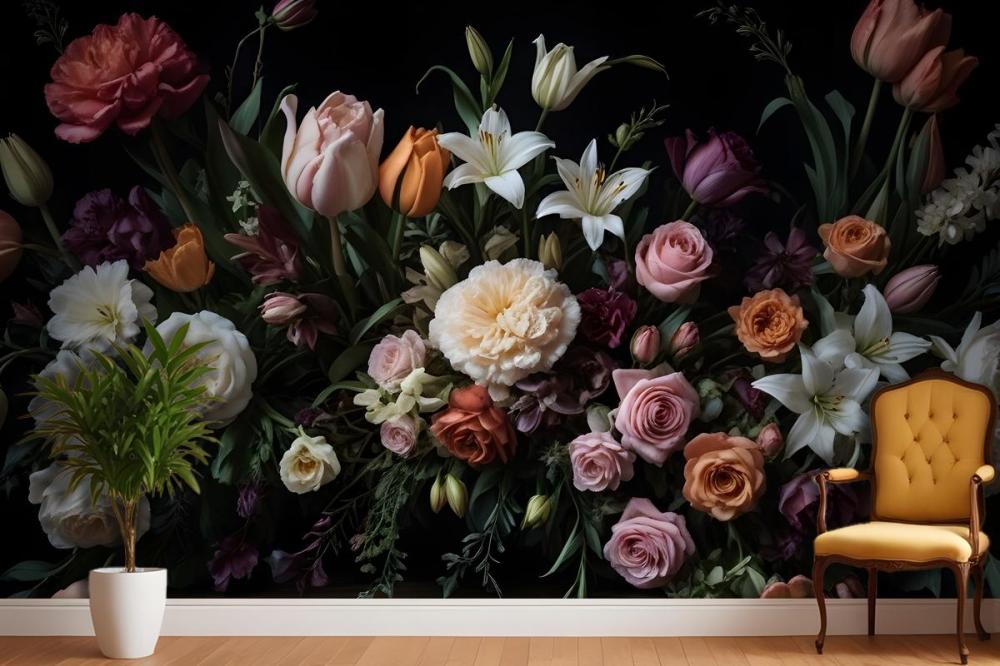 Dutch Dark Flowers Wallpaper Mural