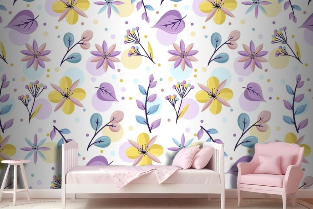 Floral Pattern With Pastel Colors Wallpaper Mural