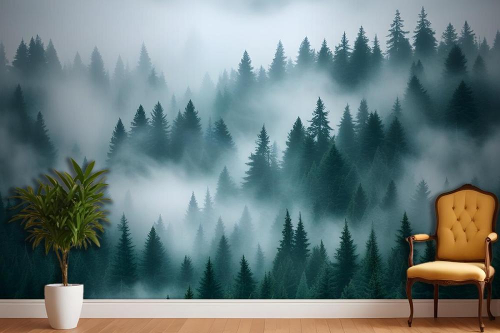 Foggy Pine Forest Wallpaper Mural