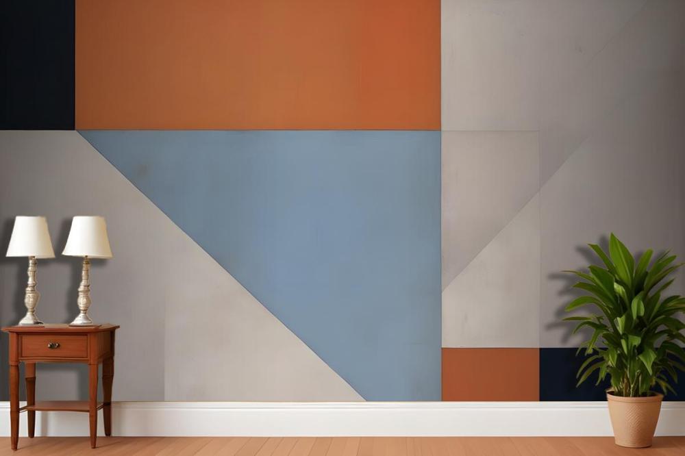 Geometric Abstract Composition With Various Shapes And Colors Including Orange Blue And Gray Wallpaper Mural