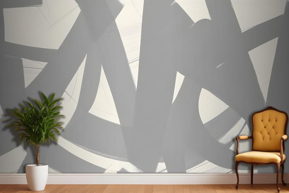Gray Japanese Calligraphy Abstract Wallpaper Mural