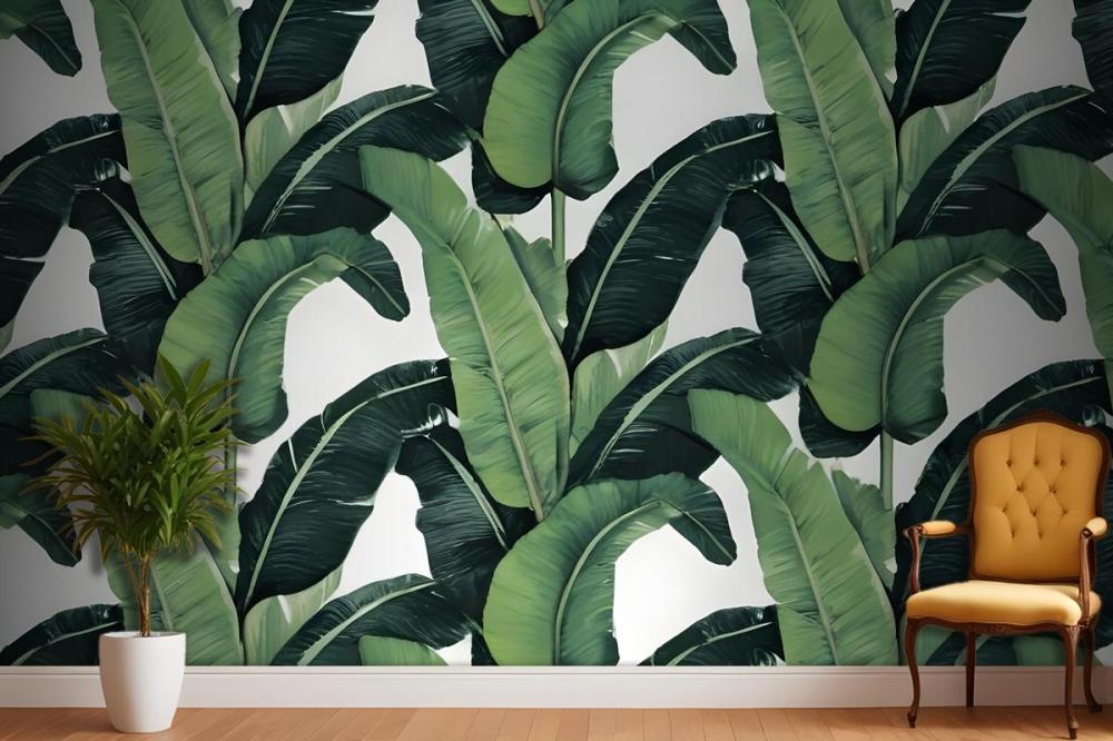 Green Banana Leaf Pattern Wallpaper Mural